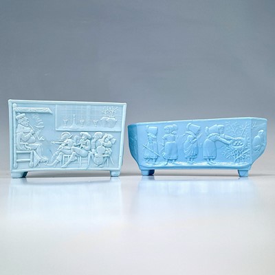 Lot 944 - Walter Crane, A Sowerby turquoise glass trough,...