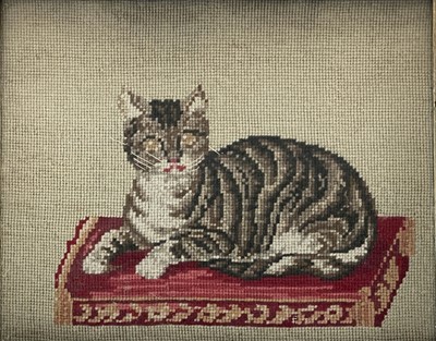 Lot 2808 - A Victorian Berlin woolwork picture of a cat,...