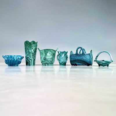 Lot 953 - A Sowerby glass green malachite barrel shaped...