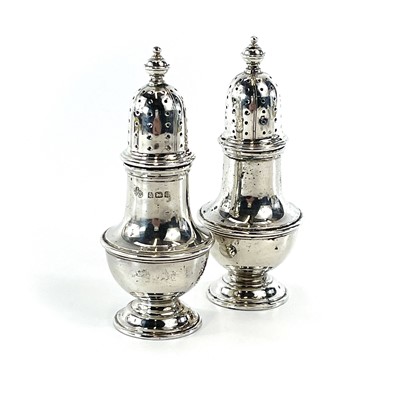 Lot 147 - A cased George V silver five piece cruet set...