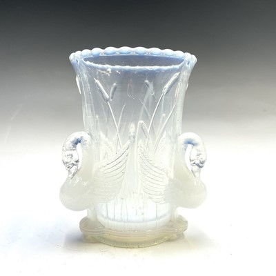 Lot 961 - A Sowerby glass opalescent swan vase together...