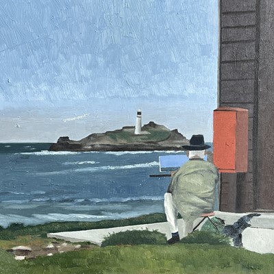 Lot 328 - Peter DAVIES (Author) Godrevy Lighthouse Oil...