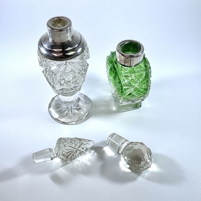 Lot 217 - An Art Deco green blush cut glass scent bottle...