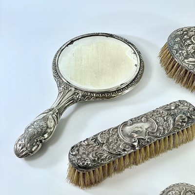 Lot 93 - A collection of silver mounted dressing table...