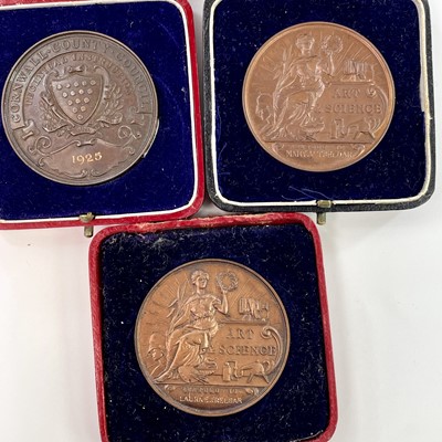 Lot 233 - A cased set of three bronze medallions by...