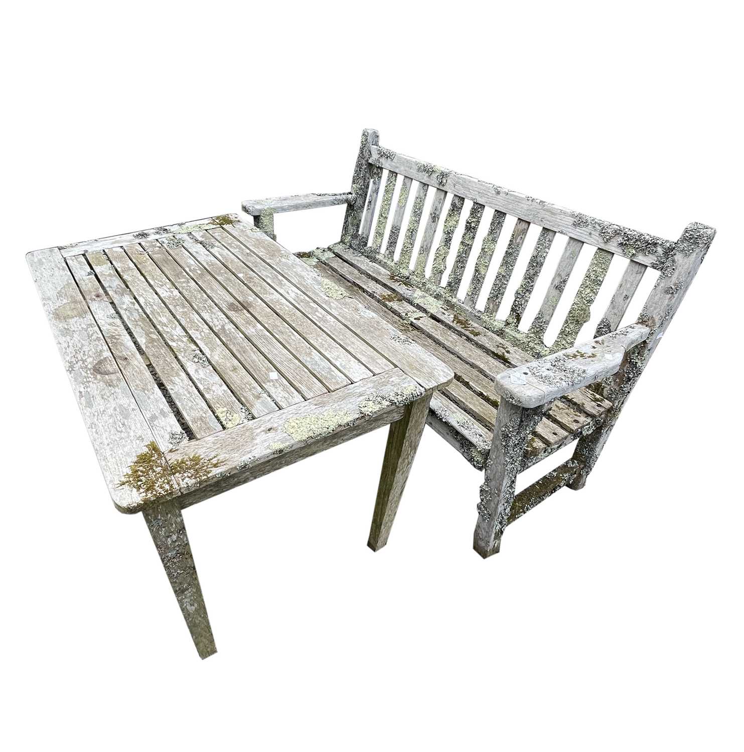 Lot 602 - A teak slatted garden bench height 89cm width...