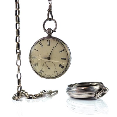 Lot 423 - A silver cased pocket watch with nickal Albert...