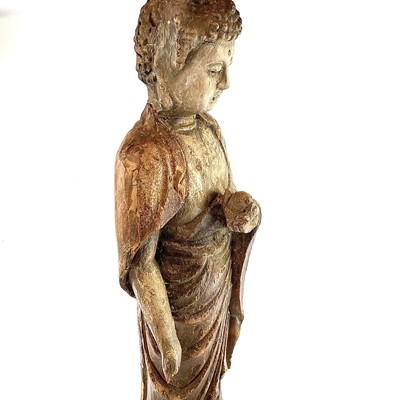 Lot 29 - A Chinese carved and painted wood figure of a...
