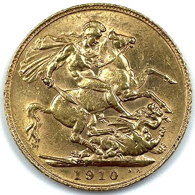 Lot 39 - Edward VII 1910 full gold sovereign coin.