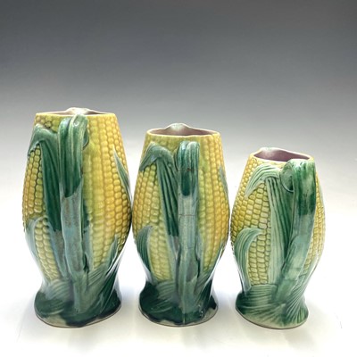 Lot 963 - A graduated set of three Victorian majolica...