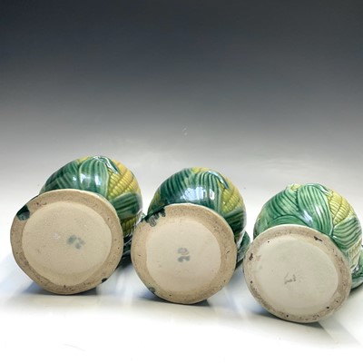 Lot 963 - A graduated set of three Victorian majolica...