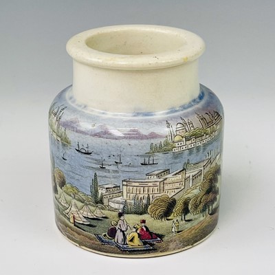 Lot 966 - A Prattware paste jar printed Constantinople,...