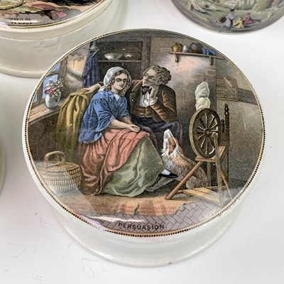 Lot 966 - A Prattware paste jar printed Constantinople,...