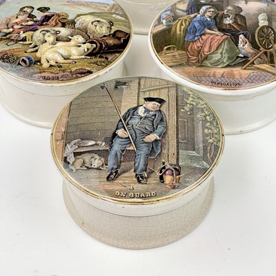 Lot 966 - A Prattware paste jar printed Constantinople,...