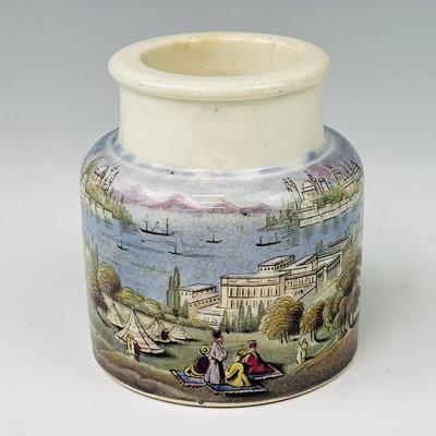 Lot 966 - A Prattware paste jar printed Constantinople,...