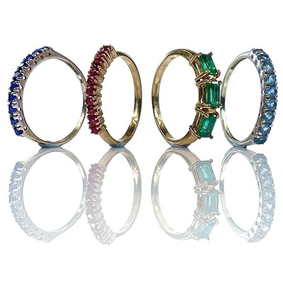 Lot 48 - Four 9ct gold stone set rings, weight 6.3g.