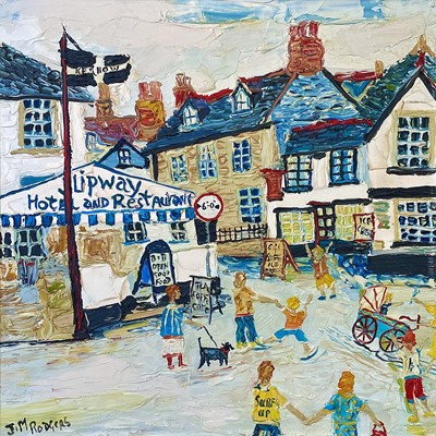 Lot 144 - Jim M RODGERS Walking the Dog Port Isaac Oil...