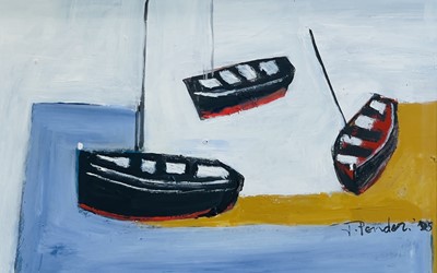 Lot 449 - Jack PENDER (1918-1998) Three Black Boats Oil...