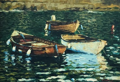 Lot 394 - Ernest Oliver (XX-XXI) 'Three Punts' Oil on...