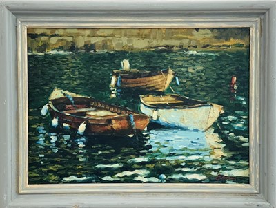 Lot 394 - Ernest Oliver (XX-XXI) 'Three Punts' Oil on...