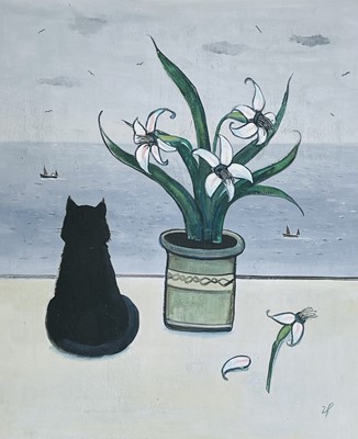 Lot 133 - Joan GILLCHREST (1918-2008) Black cat with...