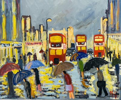 Lot 567 - Michael QUIRKE (1946) Wet Evening London Oil...