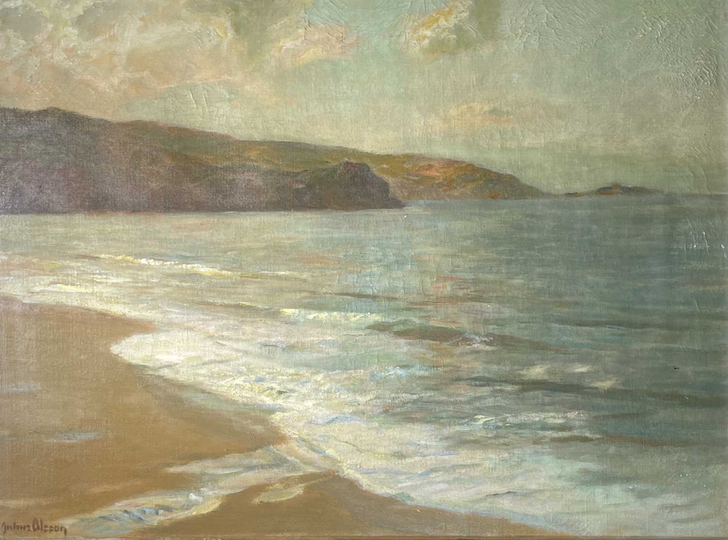 Lot 165 - Julius OLSSON (1864-1942) 'Waves, St Ives' Oil...
