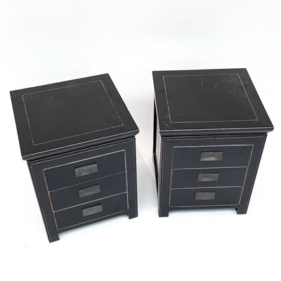 Lot 3045 - A pair of OKA black lacquered bedside chests,...