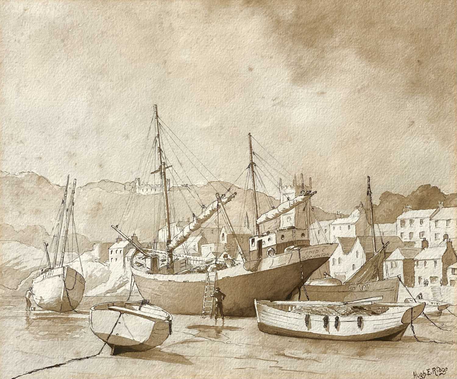 Lot 1428 - Hugh E. RIDGE (1899-1976) Boats In St Ives