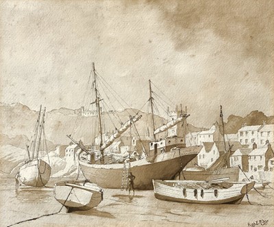 Lot 1428 - Hugh E. RIDGE (1899-1976) Boats In St Ives Ink...