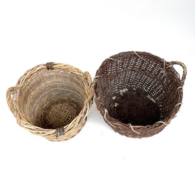 Lot 95 - A two handled wicker basket together with...