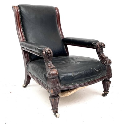 Lot 1859 - A Victorian library mahogany armchair with...