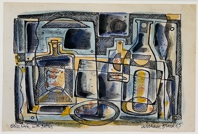 Lot 463 - William BLACK (XX) Still Life with Bottles Ink...