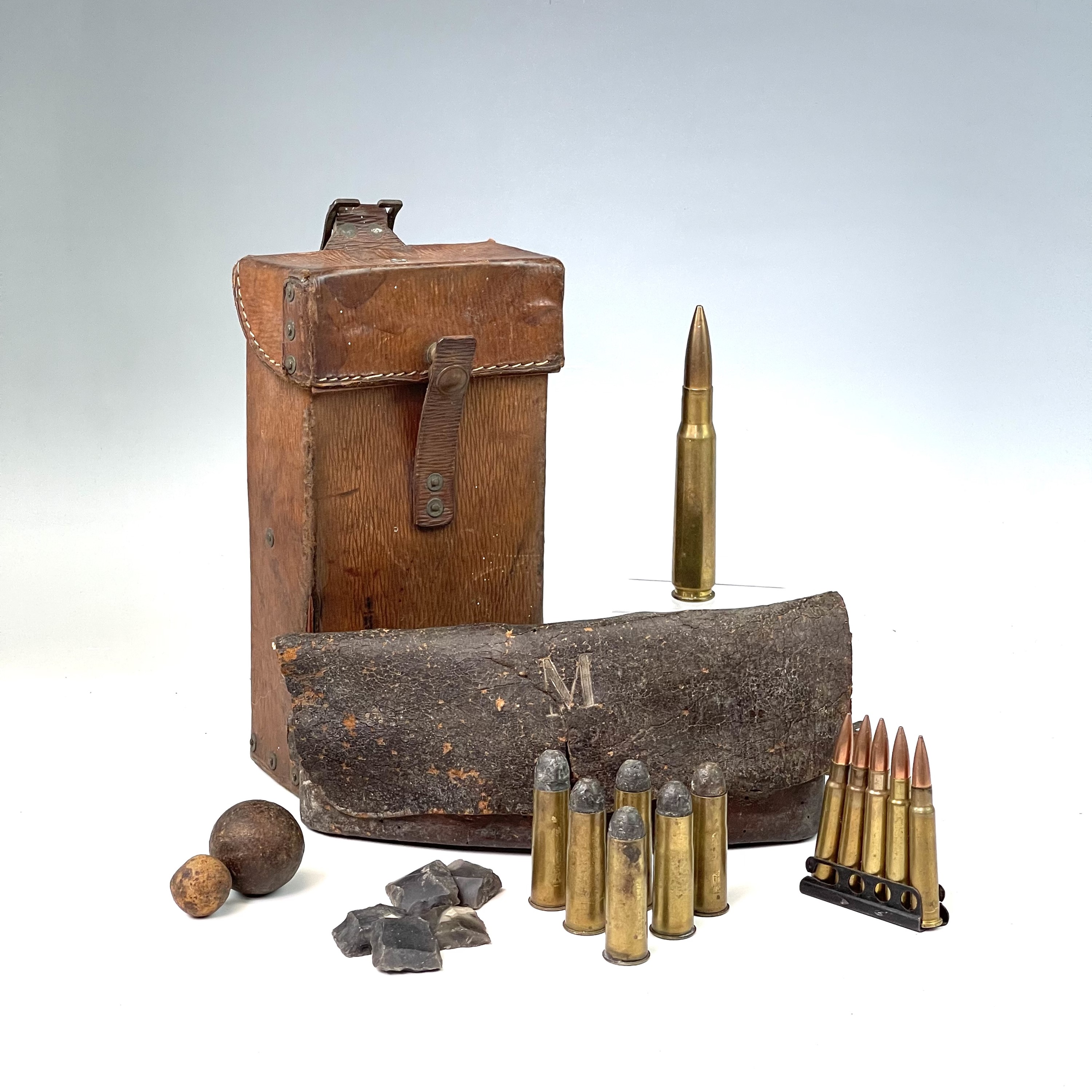 Lot 131 - A leather ammunition pouch, 19th century,