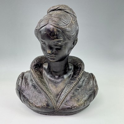Lot 190 - A cast metal bust of a woman, height 37cm.