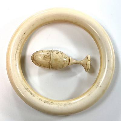 Lot 255 - A Georgian carved bone egg shaped box on stand,...