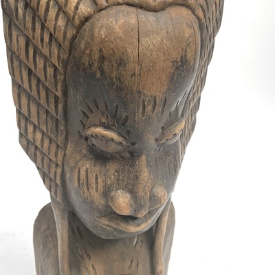 Lot 187 - An African wood carved tribal bust of a woman,...