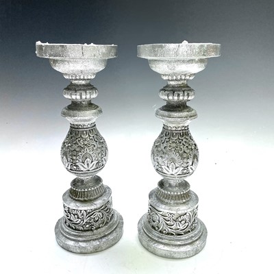Lot 204 - A pair of silver painted candlesticks with...