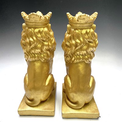 Lot 183 - A pair of gold painted concrete lions, height...