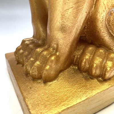 Lot 183 - A pair of gold painted concrete lions, height...