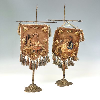 Lot 138 - A pair of Victorian gilt metal and embroidered...