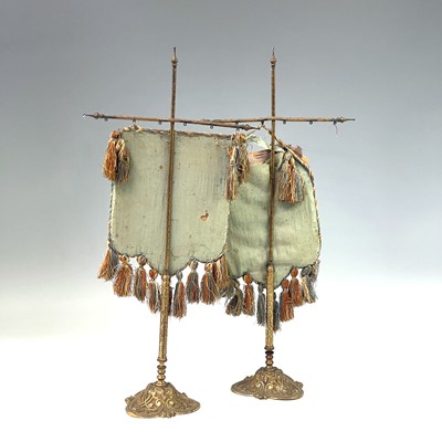 Lot 138 - A pair of Victorian gilt metal and embroidered...