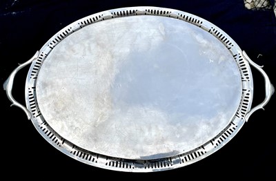 Lot 23 - An impressive Georgian style silver Neo-Classical large oval twin handled tea tray