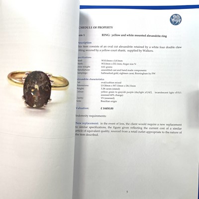 Lot 236 - An 18ct hallmarked gold Alexandrite set ring,...