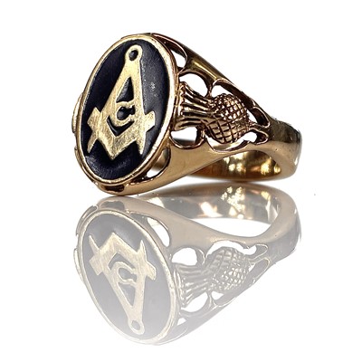 Lot 201 - A 9ct hallmarked gold and black enamel...