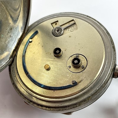 Lot 438 - A nickel cased pocket watch with 42mm white...