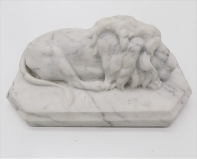 Lot 159 - A well carved 19th century alabaster lion,...