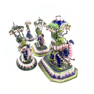 Lot 1001 - Four Indian silver and polychrome enamel chess...