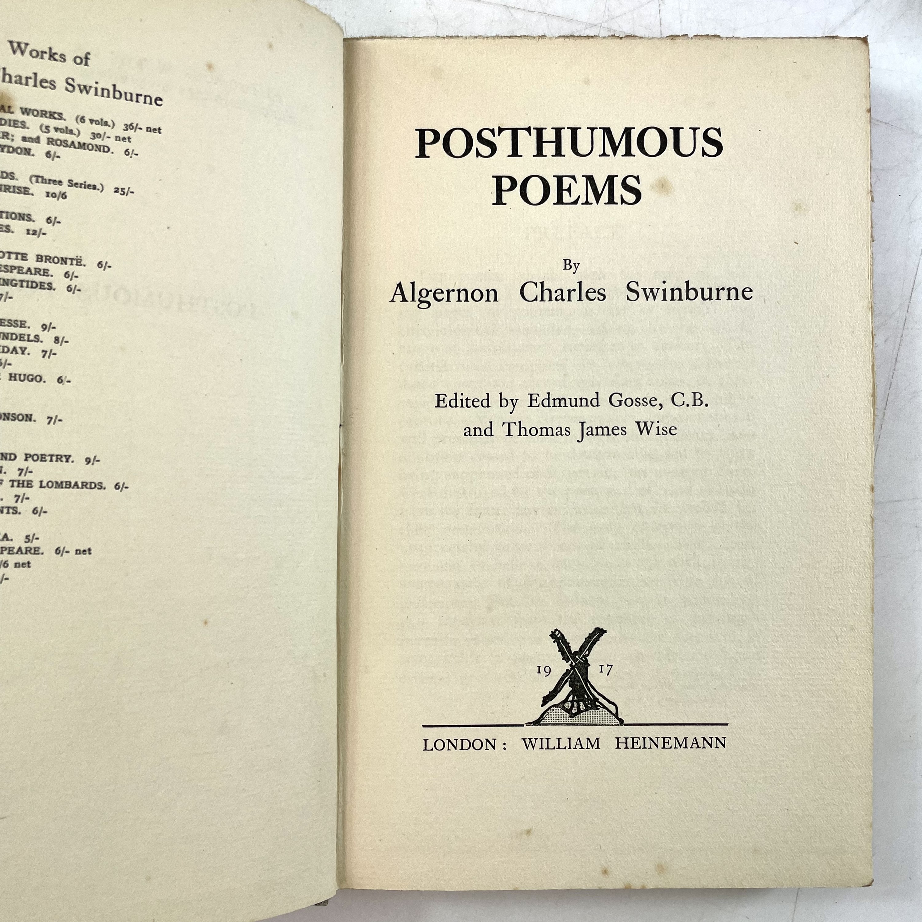 Lot 118 - ALGERNON CHARLES SWINBURNE. 'Posthumous