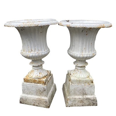 Lot 612 - A pair of Victorian cast iron campana form...